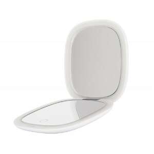 Humanas HS PM01 LED cosmetic mirror, white, open, angled view - Cosmetic Mirror and Nail set