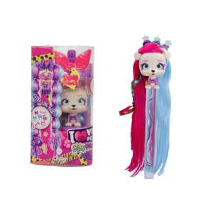 Lalka I Love VIP Pets Bow Power Gwen z długimi różowymi i niebieskimi włosami, w koronie i fioletowym stroju, w różowym opakowaniu w kształcie butelki z lakierem do włosów - Figura, DIY, Pojazd zdalnie sterowany, Deskorolka elektryczna, Zabawkowy karabin, nabój, Samochód do gier, Autostrada i parking i Figurka bajkowego bohatera