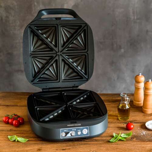 Rommelsbacher ST 1800 Sandwich Maker, negru, deschis, arătând plăcile antiaderente