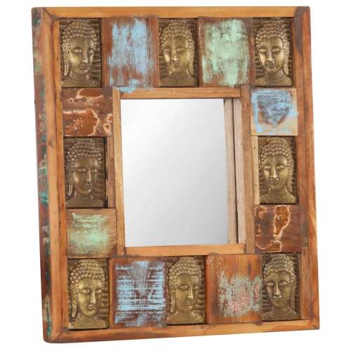 vidaXL tömör újrahasznosított fa tükör Buddha burkolattal 50 x 50 cm 45410703