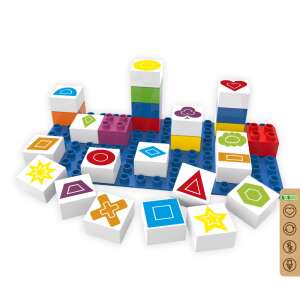 Blocuri de construcție BiOBUDDi Learning Symbols pentru copii, 27 de piese, inclusiv o placă de bază, forme și simboluri - Jocuri de constructie - Lego