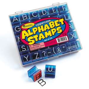 Learning Resources Uppercase Alphabet Stamps, set of 34 alphabet stamps with punctuation marks, blue and clear plastic, for kids learning to write - Stamp