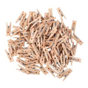 100 pack of natural wooden mini clothespins, 25mm, for creative activities - Playbox