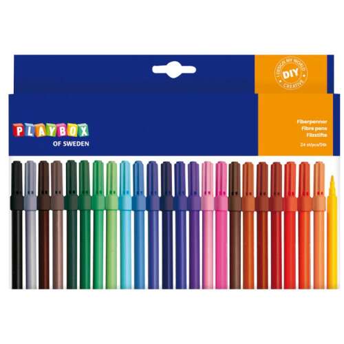 Playbox of Sweden 24 color fine tip marker set, perfect for coloring, drawing, and crafting