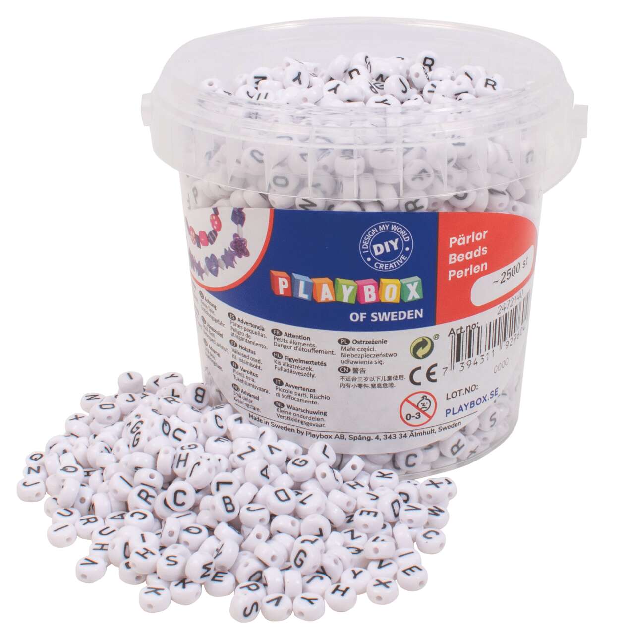 2500-piece round, flat bead set with letters, 7.5 mm diameter