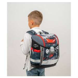 Belmil Classy Drift Racing School Backpack for Boys, Grey and Red, with Reflective Details - Backpack