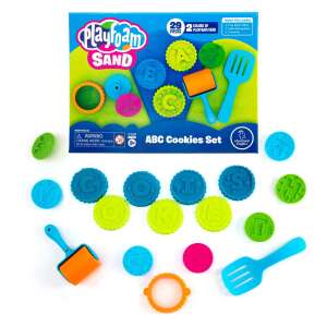 Set Playfoam Sand ABC Cookies, 29 de piese, include ștampile cu litere, forme de cookie, rulou, spatulă și nisip Playfoam - Jucari pe nisip