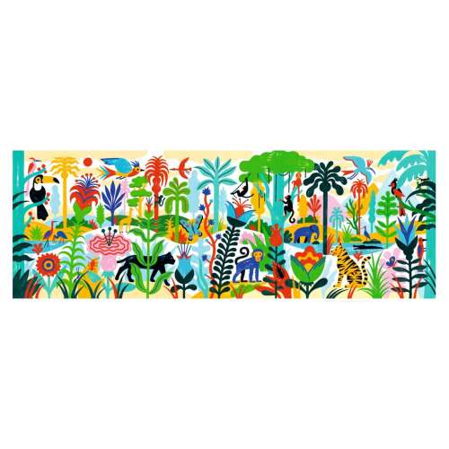 Djeco Jungle Puzzle Gallery 100 pieces, colorful jungle animals and plants, large format puzzle