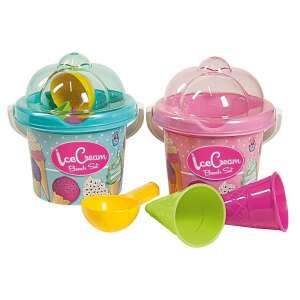 Комплект за игра в пясък Androni Giocattoli Ice Cream Beach Set, комплект от сини и розови кофи за пясък с лъжици и конуси, пясъчни играчки за деца - Статия за плажа