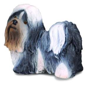 Collecta Shih Tzu kutya figurája, realisztikus részletes modell, szürke és fehér szőrzet, ülő helyzetben - Collecta