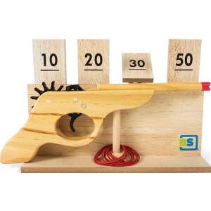 Wooden slingshot target game with 4 targets and a wooden slingshot, great for kids to play outdoors - Toy Gun, Bullet