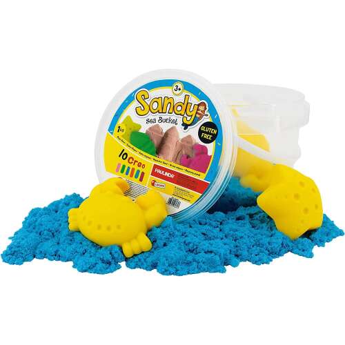 Sandy's Sea Bucket kinetic sand with molds, 1 kg, blue sand, yellow molds, creative play, sensory toy