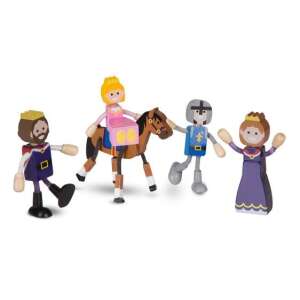 Royal Family Flexible Figure Set, a set of 7 wooden figures including a king, queen, prince, princess, 2 knights, and a horse - Figure