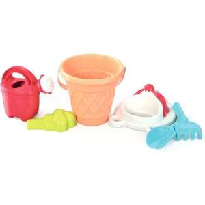 Ice cream themed sand bucket and tools set, includes a bucket, shovel, rake, sieve, ice cream mold and a strainer - Androni Sandbox Toy