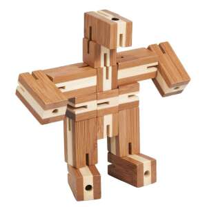 3D bamboo logic puzzle Flexi-cube, assembled into a robot shape, Fridolin brand - Wooden building game