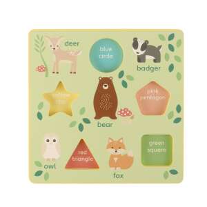 Orange Tree Toys Puzzle 3D cu animale din pădure, un puzzle din lemn cu 6 figurine de animale care se potrivesc într-o bază cu forme potrivite - Puzzle pentru copii