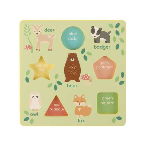 Orange Tree Toys Puzzle 3D cu animale din pădure, un puzzle din lemn cu 6 figurine de animale care se potrivesc într-o bază cu forme potrivite