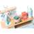 Wooden kitchen playset with multiple activities for toddlers, featuring a stove, sink, and storage compartments