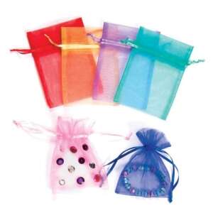 Set of 6 colorful organza gift bags with drawstrings, perfect for small gifts, jewelry, or party favors - Baker Ross