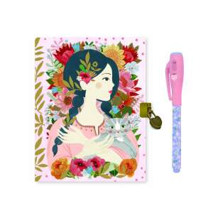 Djeco Oana Jurnal Secret cu Stilou Magic, jurnal roz cu design floral, lacăt și cheie, include stilou magic cu cerneală invizibilă, pentru fete - Jurnale
