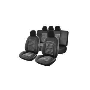 Black leather car seat covers with diamond pattern, full set for front and back seats, including headrests - Nonbrand Car seat cover