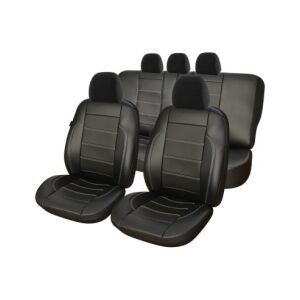 Set Universal Negru de Huse pentru Scaune Auto din Piele și Alcantara - Vedere Set Complet - Huse pentru scaune auto