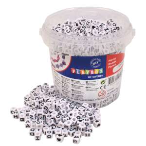 Playbox of Sweden 12550 piece letter beads set, white beads with black letters, 6.5 mm diameter - Playbox