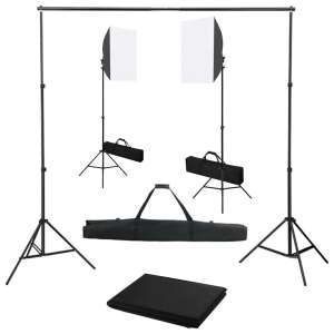 Set de echipament de studio vidaXL cu lămpi softbox și fundal - Lumini de studio și reflectoare