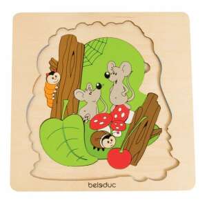 Belsduc Descoperă pădurea puzzle din lemn cu șoareci, omidă, buburuză și ciuperci - Puzzle