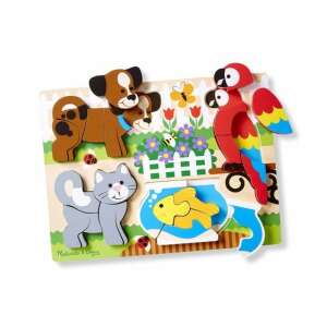 Melissa & Doug Primul meu puzzle: Prieteni, puzzle din lemn pentru bebeluși cu piese mari care prezintă un câine, o pisică, un papagal și un pește auriu - Puzzle pentru copii