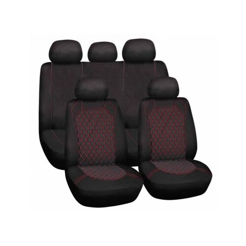Set huse auto universal Bottari Spiderweb, 10 piese, negru și roșu, scaune față și spate