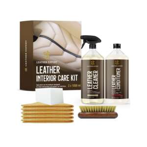 Leather Expert Leather Interior Care Kit, 2 x 1000ml, car leather cleaner, conditioner, brush, sponge, microfiber cloths - Leather Expert
