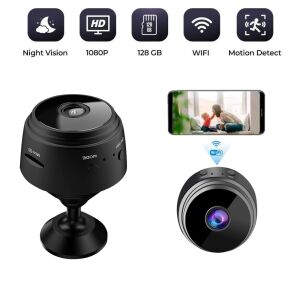 Mini WiFi akkumulátoros, térfigyelő kamera, Full HD, mozgásérzékelő, hangrögzítő, éjjellátó, vezeték nélküli, biztonsági megfigyelő kamera babák és háziállatok számára, fekete 128562823 - Biztonság