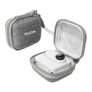 Telesin carrying case for Insta360 GO 3 action camera, with zipper and strap, open view - Photography, Video & Optic
