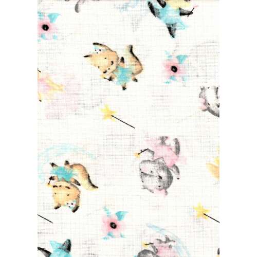 1db-os mintás textil pelenka - varázslatos állatok, fehér pamut baba pelenka varázslatos állatokkal