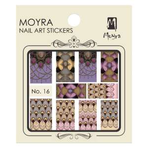 Moyra Körömmatricák No. 16, különféle mintákkal, köztük páva tollal, geometriai mintákkal és ékszeres díszítéssel. - Körömmatrica