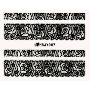 Matrica HBJY - 007 - fekete körömmatricák csipke és rózsa mintával - Körömmatrica