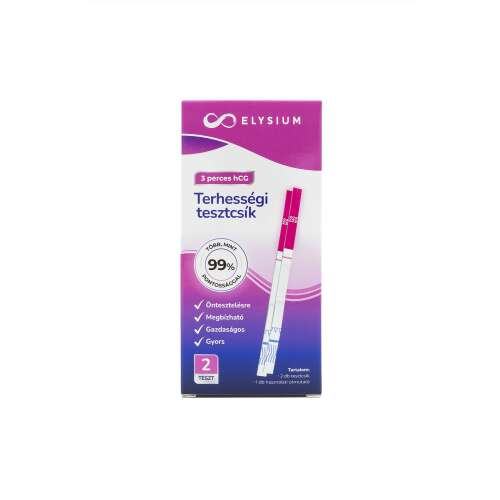Elysium terhességi tesztcsík, 2 db, 20 mIU/ml hCG, 99% pontosság