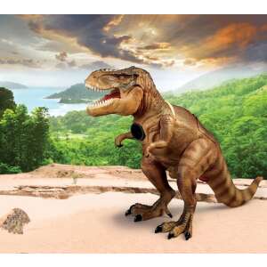 Brainstorm Toys T-Rex Projektor & Raumwächter, ein großes braunes T-Rex Dinosaurierspielzeug mit einem Projektor im Maul, das an einem Sandstrand steht - Logikspiele