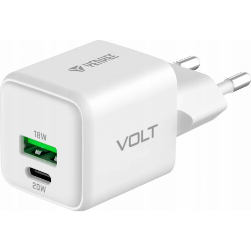 Yenkee YAC G38 Volt GaN 1x USB Typ-C / 1x USB Typ-A Netzwerkladegerät - Weiß (20W)