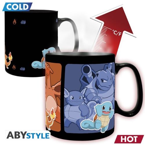 ABYstyle Pokémon Evolve hőre változó bögre, a változás előtt és után látható Charmanderrel, Squirtle-lel és evolúcióikkal - Pokémon