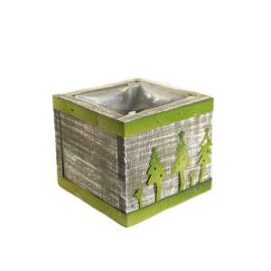 Cutie din lemn cu design de brad de Crăciun verde, cu inserție din plastic, 10 cm - Nonbrand Decorațiuni de Crăciun