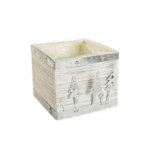 Cutie de decoratiuni de Crăciun din lemn alb cu garnitură metalică argintie și design de brad de Crăciun - Nonbrand Decorațiuni de Crăciun