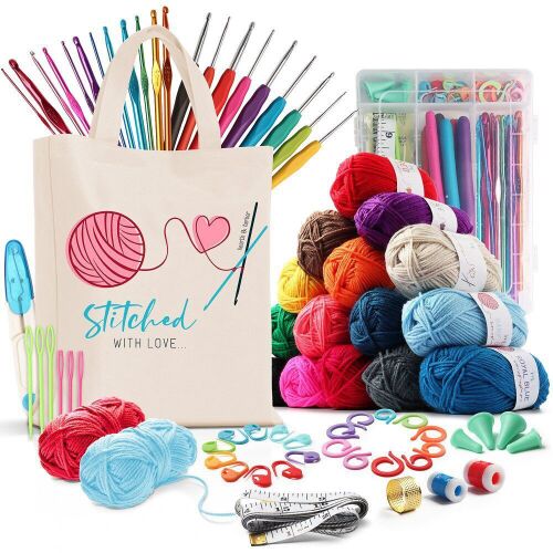 Timeless Tools Crochet Set with Colorful Yarns and Accessories in a Gift Tote Bag 141952591
