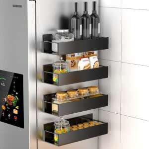 Elite Home® magnetická kovová polica, kuchynský úložný systém pre chladničku, mikrovlnnú rúru, práčku, 4 ks, čierna 89941743 Skladovanie a triedenie