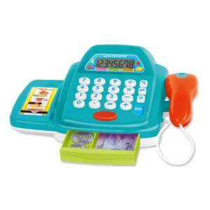 Játék pénztárgép, játékpénzekkel, bankkártyával, élelmiszerekkel, kék 89941763 