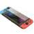 Nintendo Switch screen protector, clear, applied to a red and blue console