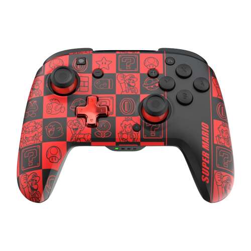 Controler wireless PDP Rematch Glow Super Mario pentru Nintendo Switch, roșu și negru cu funcție de luminescență în întuneric