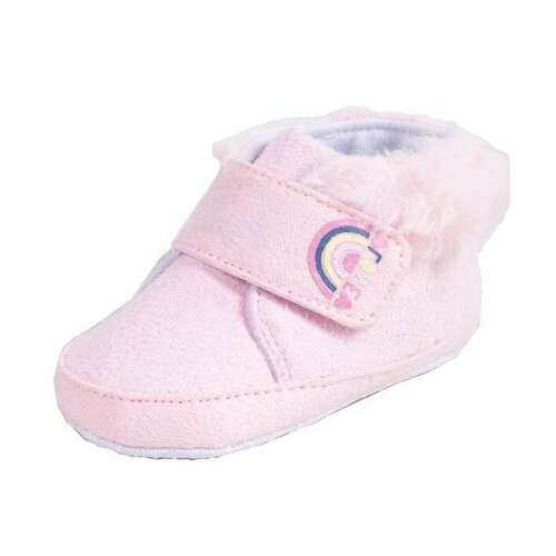 Rózsaszín puhatalpú cipő kisbabáknak szivárvány mintával, Yo! márka