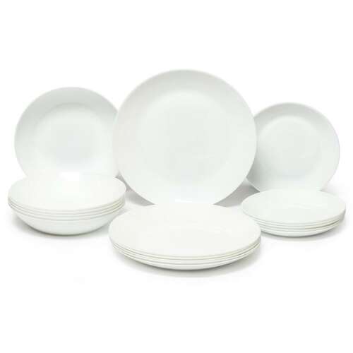 Set de farfurii Arcopal Zelie 18 piese, alb, include farfurii de cină, farfurii de salată și boluri